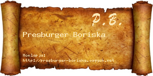 Presburger Boriska névjegykártya
